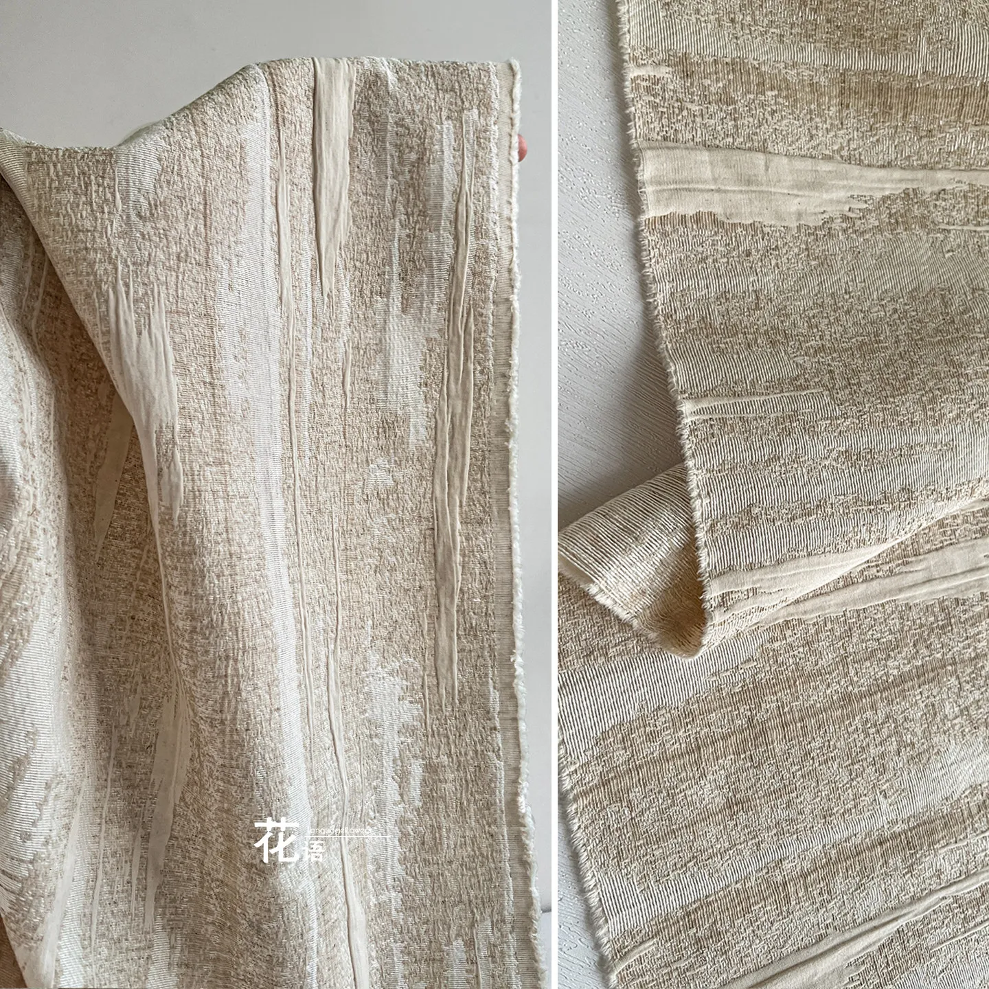 Double Layer Striped Cotton Linen Jacquard Designer Fabric Raised Distressed Texture for Sewing Projects and Fashion Design