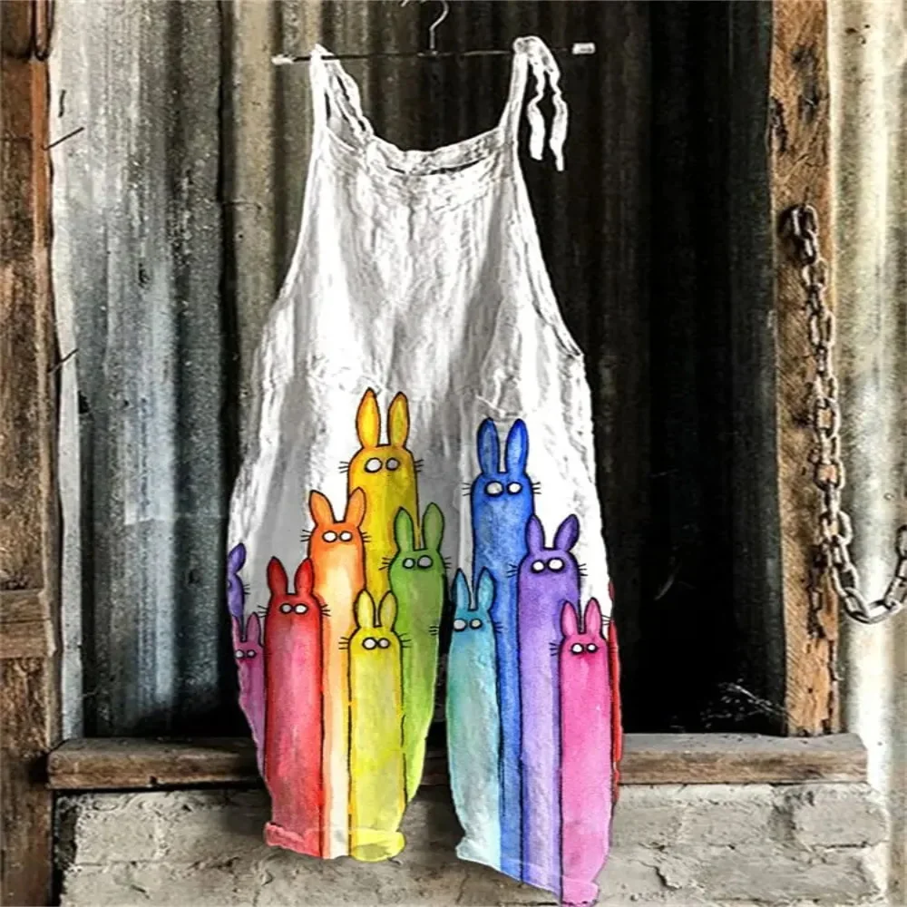 Kombinezon damski na lato 2025, modny, z abstrakcyjnym geometrycznym nadrukiem 3D, uroczy, wygodny i przewiewny.