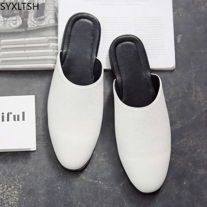 Leather Slippers for Men Half Shoes for Men Slippers Men Luxury Casuales Mules Summer Slippers Fashion Shoes домашние тапочки