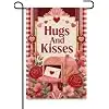 Hugs and Kisses Pink Truck Garden Flag 12x18 Inch Linen for Patio llz
