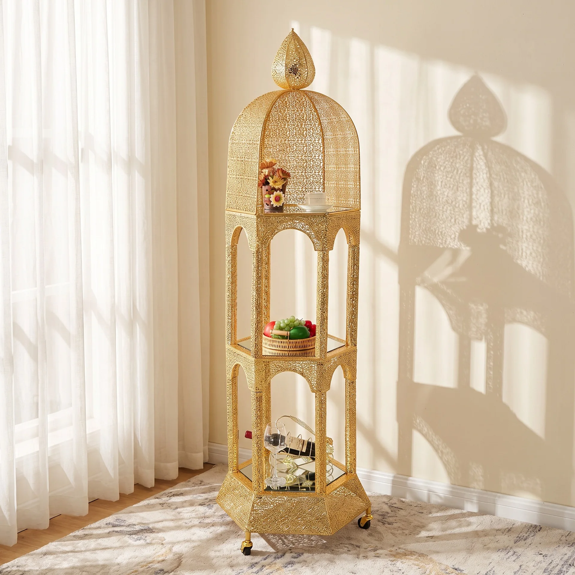HYS European high-end floor rack storage cabinet creative display rack movable storage rack European bookshelf bookcase