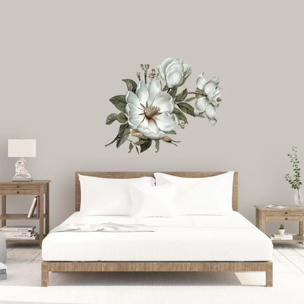 T402# Flowers Wall Sticker Classical Magnolia Bathroom Toilet Decor Living Room Cabinet Refrigerator Home Decoration Decals