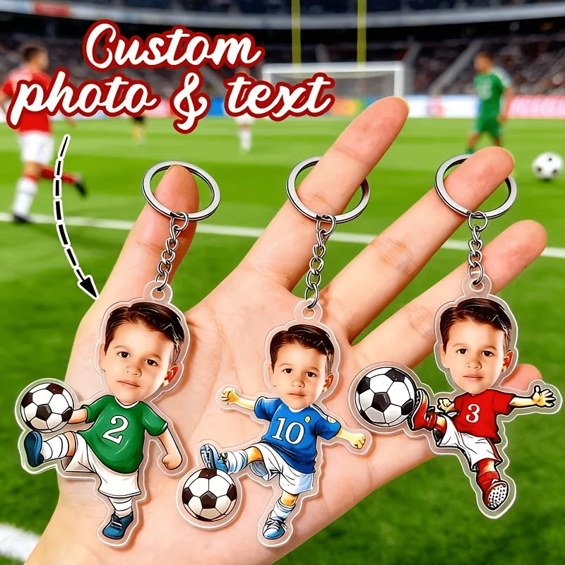 2D Customized Photo and Text Acrylic Keychain Featuring a Football Player, Personalized Cartoon Football Player Keyring, Customizable Football-Themed Keychain, Suitable for Football Fans, Soccer Enthusiasts, Sports Event Souvenirs, Unique Bag Keychain Accessories, Ideal Custom Gift for Birthdays/Christmas/Everyday Use, Personalized, Unique, Ideal Gift for Him, Ideal Gift for Her