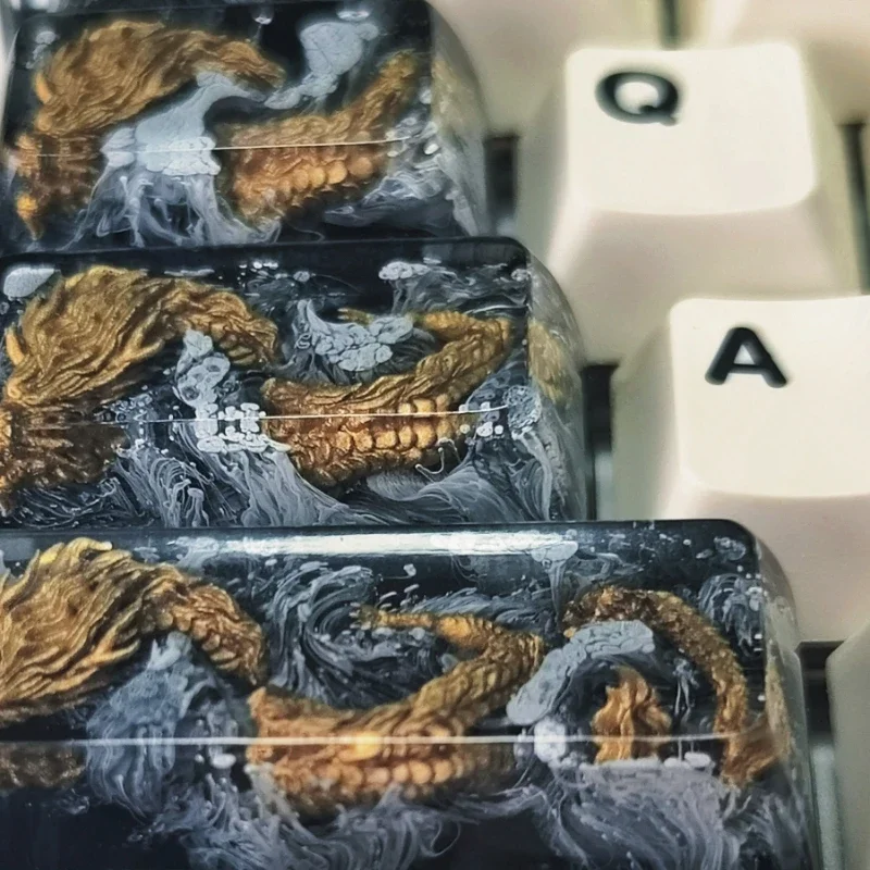 Black Gold Dragon Keycap Resin Spacebar Artisan Dropper Rubber Custom Key Caps for Mechanical Keyboard Gaming Accessories Gift