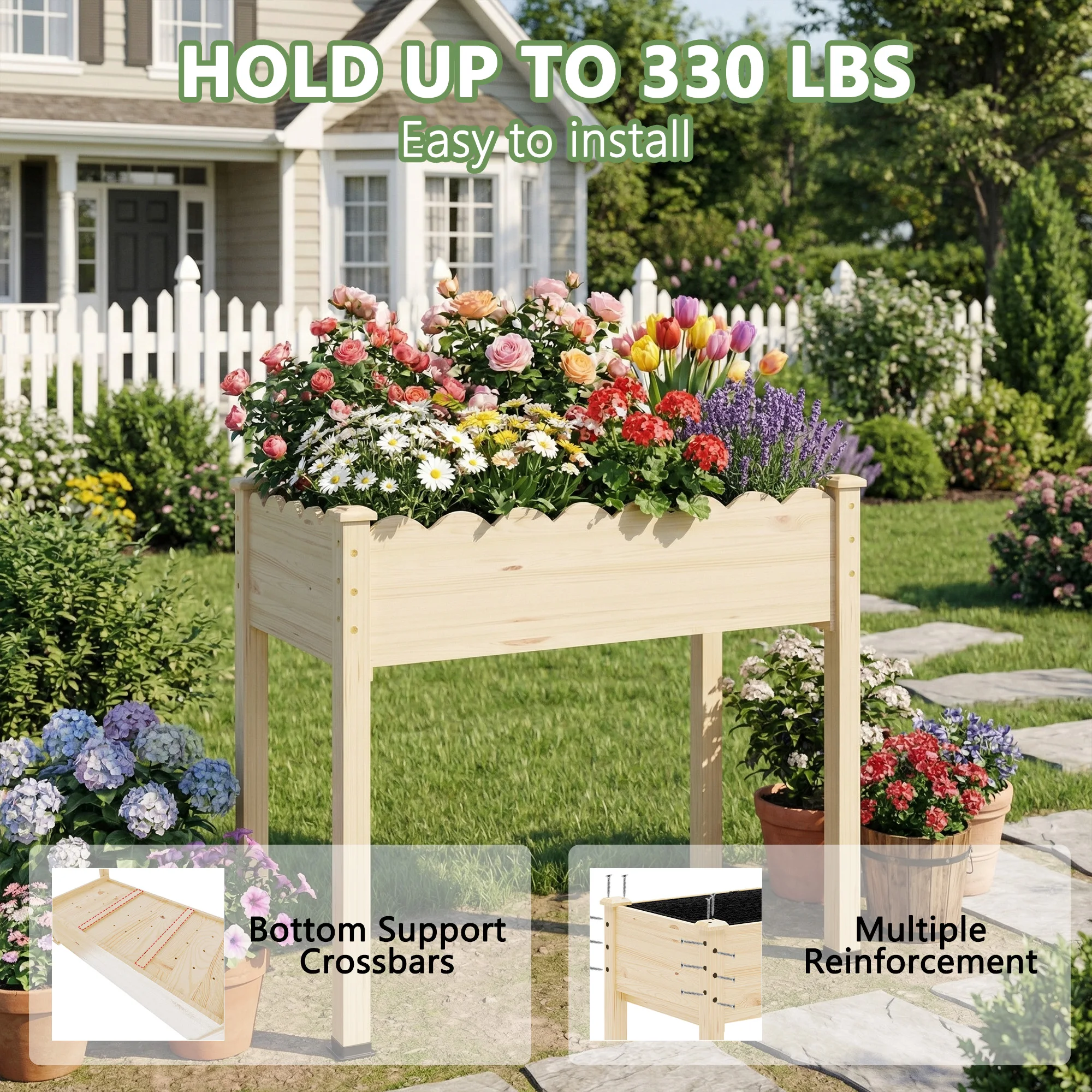 

Wood Raised Bed Flower Box Shelf Elevated Planter Box Vegetable Herb Bed for Balcony Garden Patio Outdoor