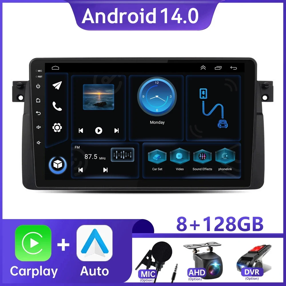 Autoradio Android 14 pour BMW E46, M3, X5, 1998, 1999-2006, Limitation, Lecteur Vidéo, 2Din, Navigation, Carplay, Unité Principale, Audio, Stéréo, DSP