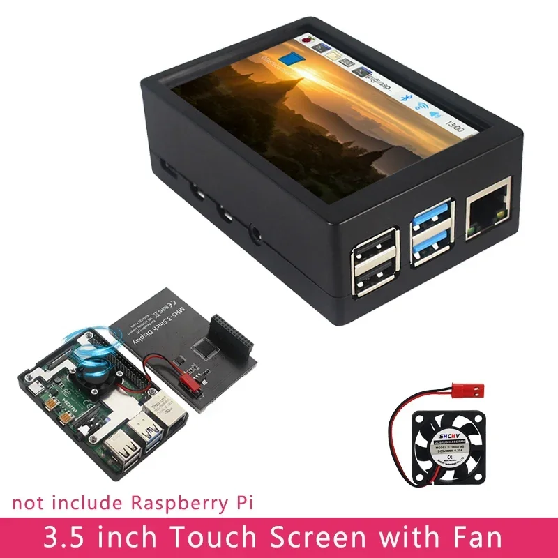 

Raspberry Pi 4 B 3.5 inch touchscreen 480x320 LCD with cooling fan heat sinks ABS for Raspberry Pi 4 Model B or 3B /3B