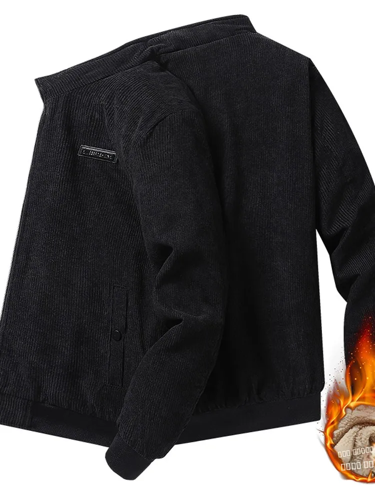 

Men's Loose Fit Fce Lined Cotton Jaet Corduroy Winter Workwear Casual Outerwear Thiened Polyester Zipper Closure