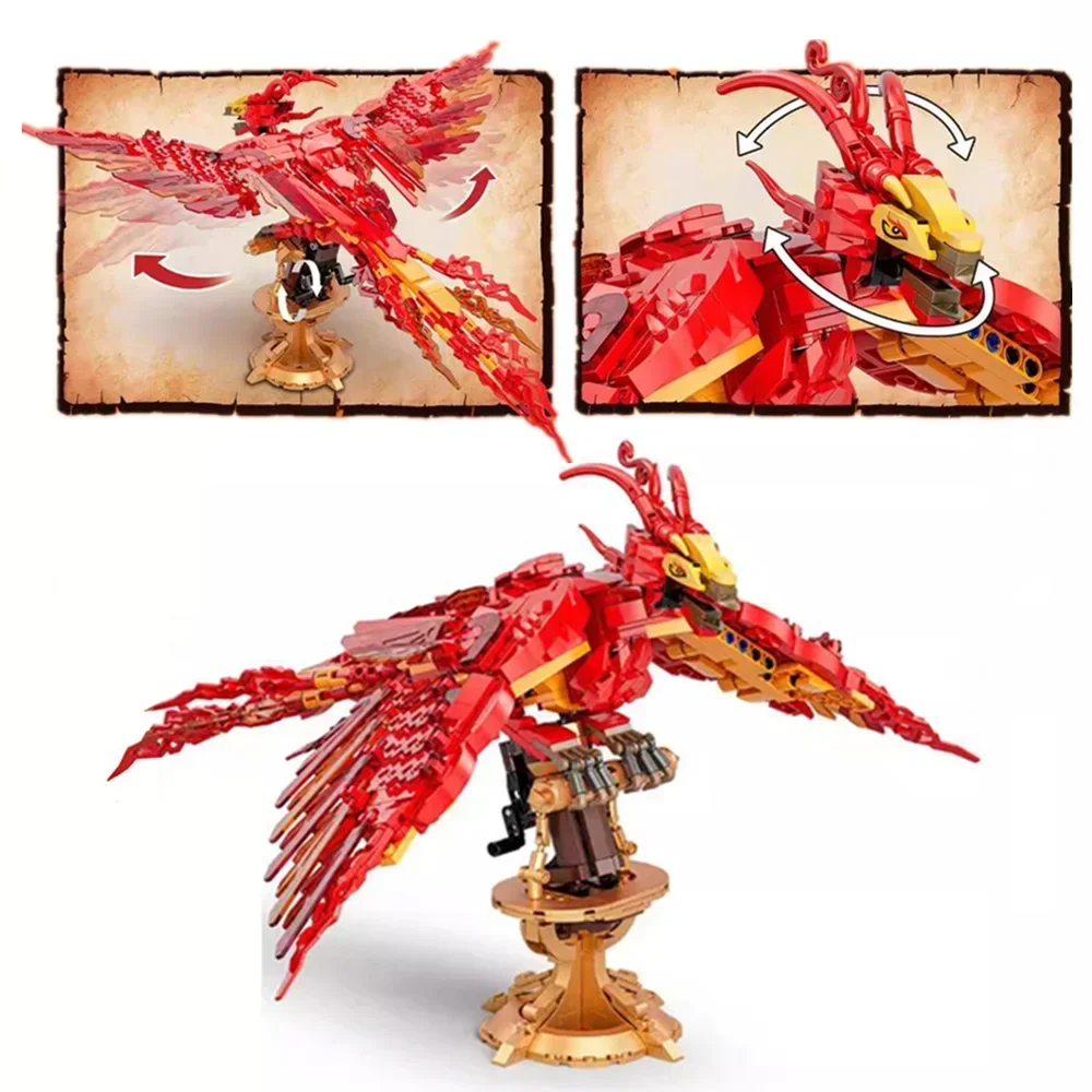 Miniso Fire Phoenix Harris Fawkes Display Dumbledored Magical Animal Model Building Block Brick Gift Toys Boys Set