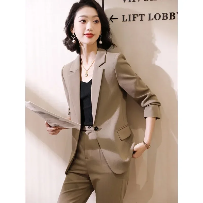 Office Ladies Khaki Blue Autumn Winter Pant Suit Women Business Work Wear Blazer And Trousers Female Formal 2 Piece Set