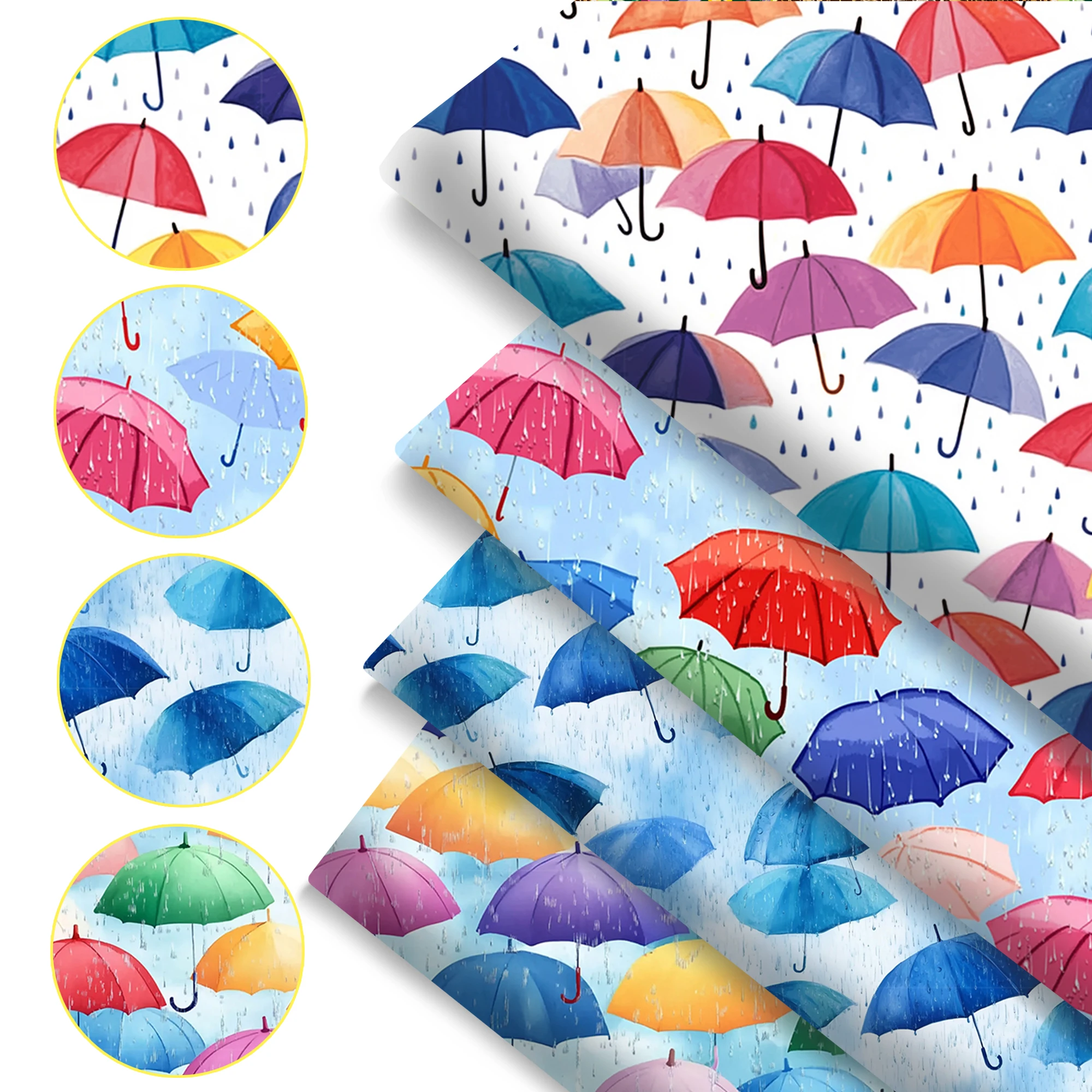 Pre-cut 4pcs/set Umbrella Print Fabric Packs17.7*19.7In/7.87*.87in Polyester Patchwork, Suitable