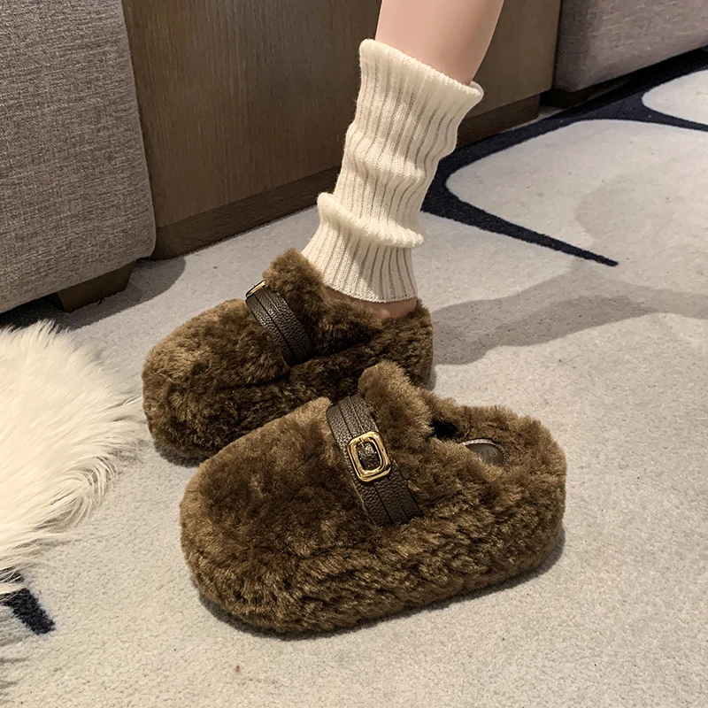 2025 New Women's Lamb Wool Warm Baotou Slippers Easy To Wear Cotton Slippers Indoors and Outdoors in Autumn and Winter