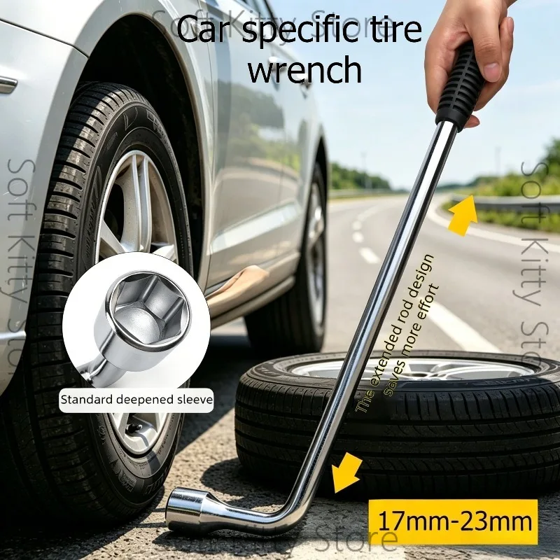 L-shaped Tire Wrench Extended Disassembly Wrenches Deepen Hexagonal Socket Labor Saving Wrench Rubber Handle Car Repair Tools