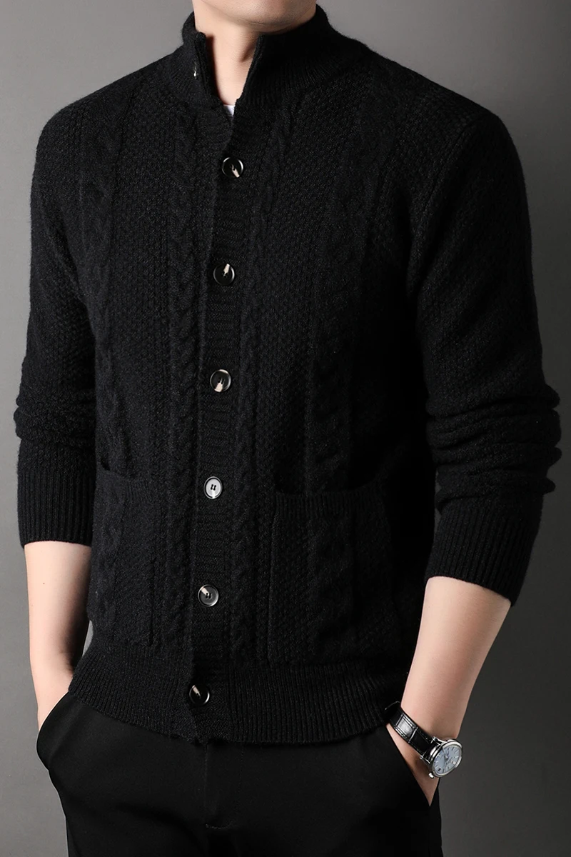 Cardigan Men\'s  Diamond Plaid Thick Wool Warm Fashion Long Sleeved Casual Cardigan  Knitted Sweater Men