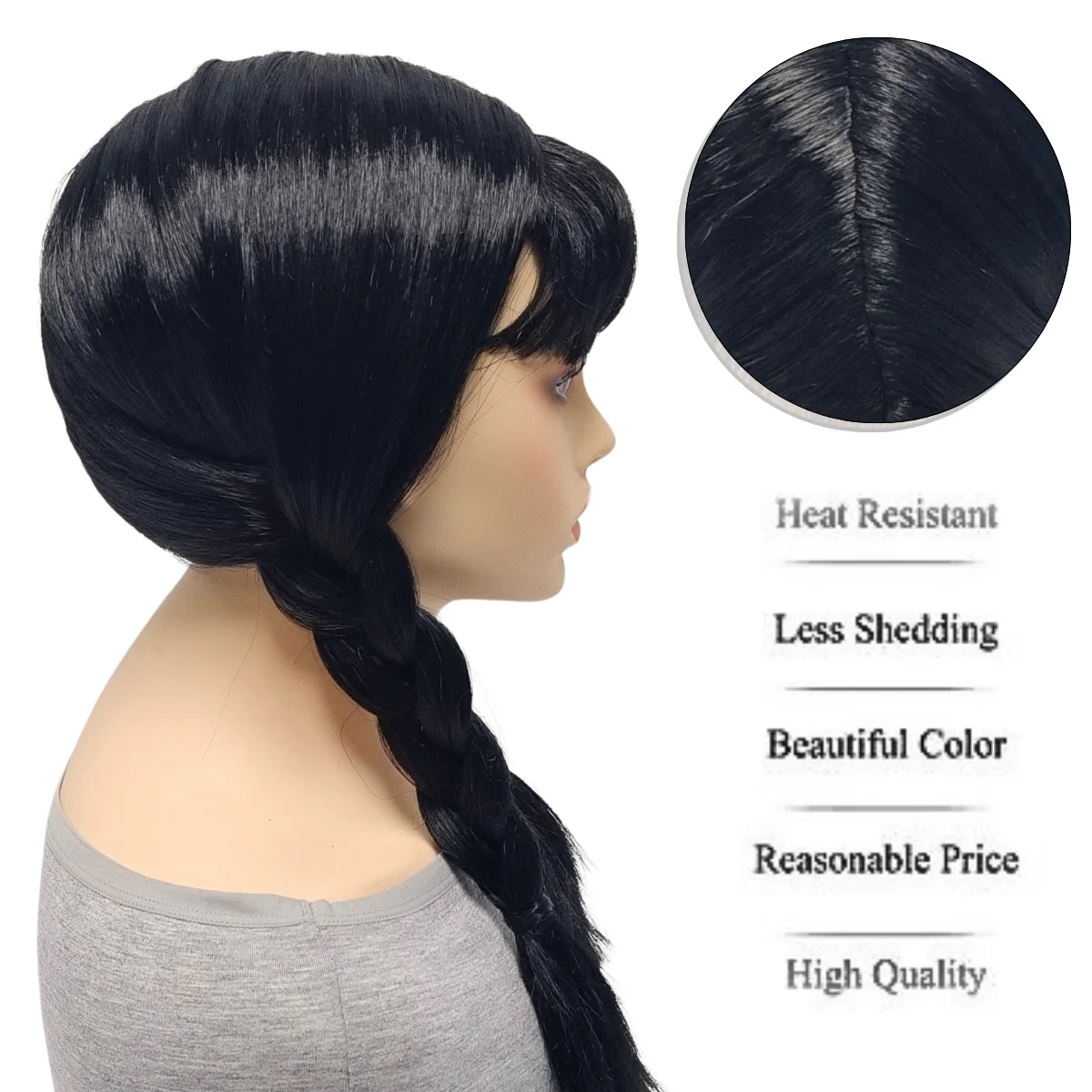 Wednesday Addams Wig For Women Cosplay Black Two Braids Fashion Synthetic Wig High Quality And Cheap Item Wigs