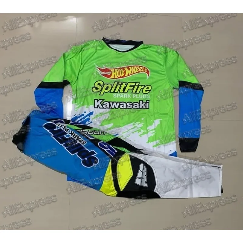 

2025 Kawasaki Off Road Motorcycle Clothing Motocross Jersey Long Sleeves and Pants Breathable Set MX Gear Set ATV Dirt Bike Suit