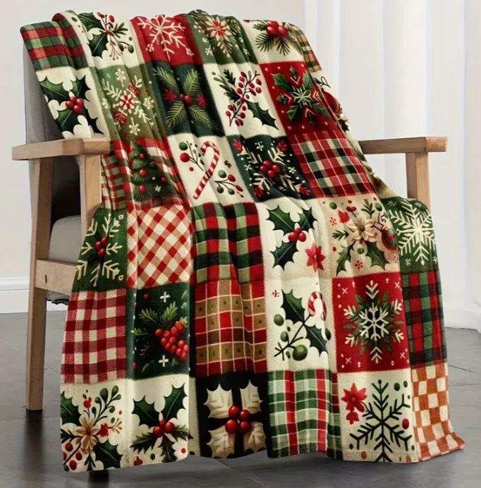 Farbenfrohe Patchwork-Blumen-Quiltdecke, Weiche Polyester-Wurfdecke mit Modernem Geometrischem Muster für Ganzjahres-Komfort, Ideal für Wohndekoration – Detail 6
