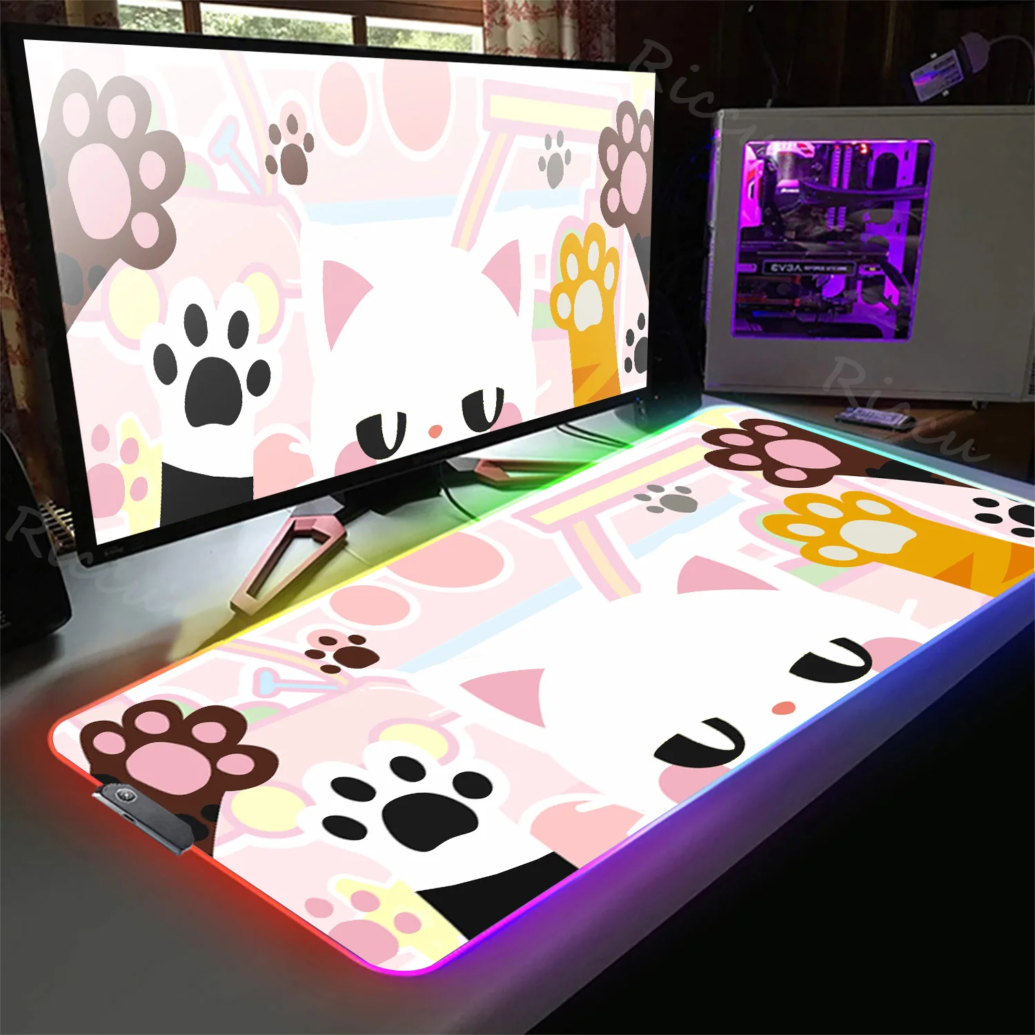 Alfombrilla de ratón RGB grande para juegos, alfombrilla de ratón con dibujos animados retroiluminados, alfombrilla de ratón Kawaii, alfombrillas de mesa LED, alfombrillas para teclado