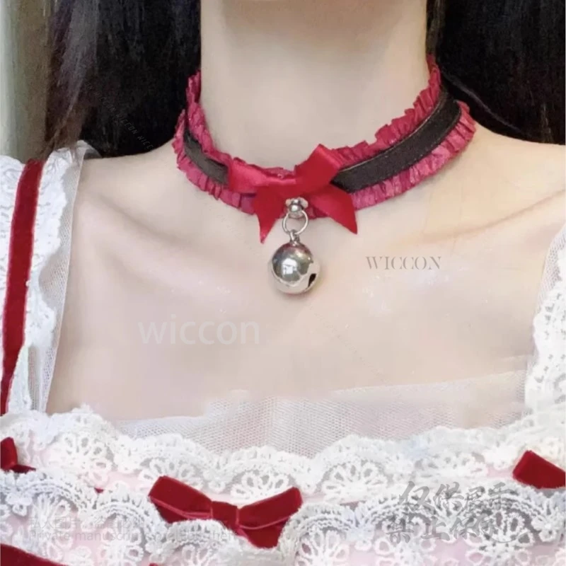 Lolita-Style Lace Choker Pearl Y2K Jirai Kei Rhinestone Lolita Sweet Pearl Necklace Sexy Heart Women Girl Accessory Chain Gothic
