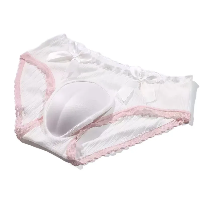 Sissy Lingerie For Men Camel Toe Underwear Cross-Dressing Bow 3d Hiding Gaff Panties Sweet Breathable Underpants Briefs