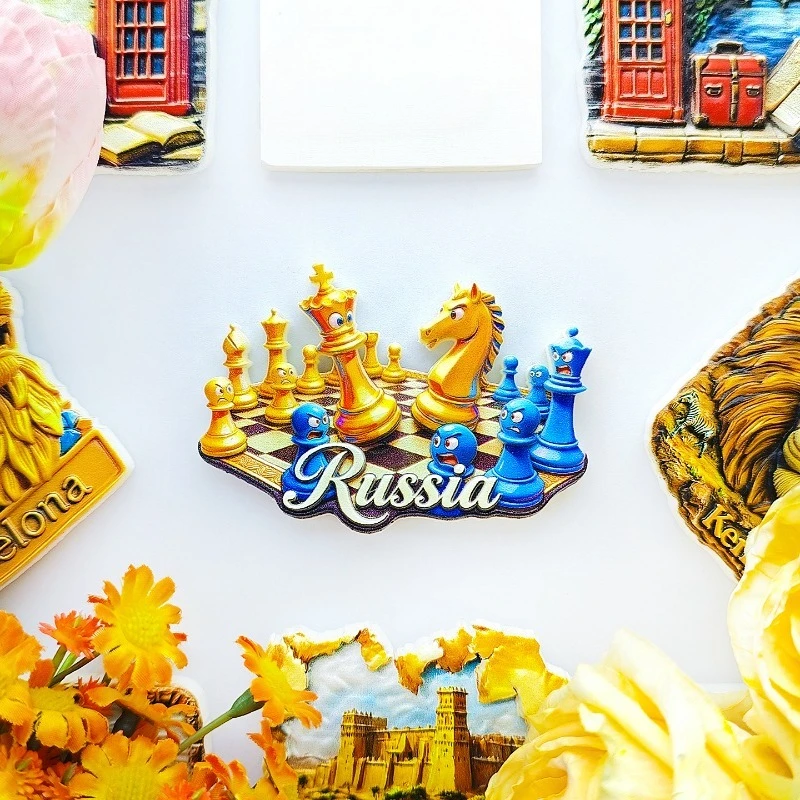 Russia Chess Fridge Magnet - Whimsical 3D Cartoon Piece Souvenir Unique Folk Art Gift for Travel & Game Room Decor