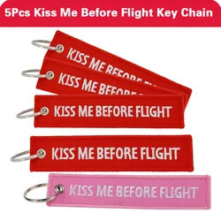 5pcs Kiss Me Before Flight Key Chain Label Embroidery Keychain With Metal Plane Embroidery Keychain Car Charm