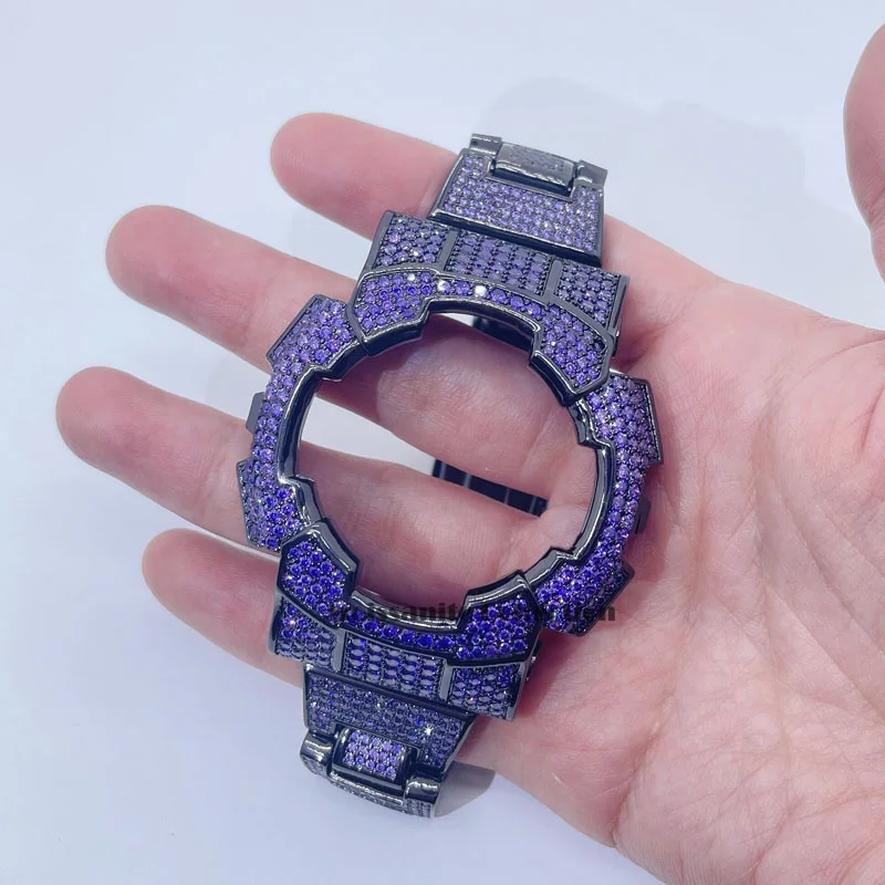 micro pave iced out stylish street fashion hip hop custom purple gemstone g shock ga100 bezel