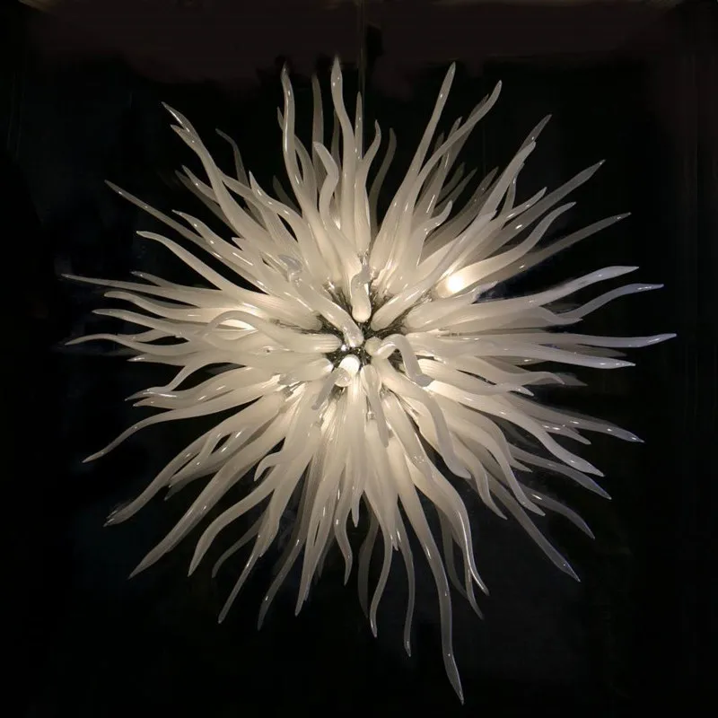 Hand Blown Milk White Glass Pendant Lamp LED Round Chandelier Elegant Villa Home Art Decor Lighting