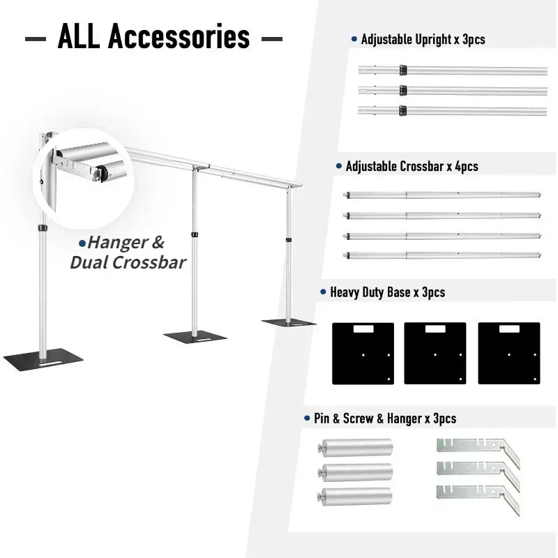 6-10Ft Adjustable Double Crossbar Pipe&Curtain Decoration Backdrop Frame,Portable Pipe Kit For decorative Wedding Centerpieces