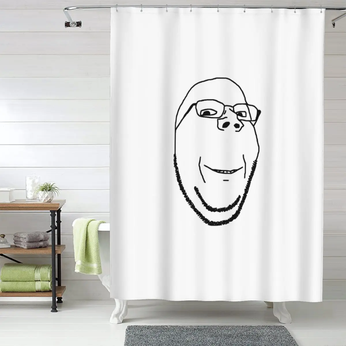 

Smiling Wholesome Wojak Soyjak Shower Curtain Bathroom Polyester Waterproof Bath Curtains with Hooks