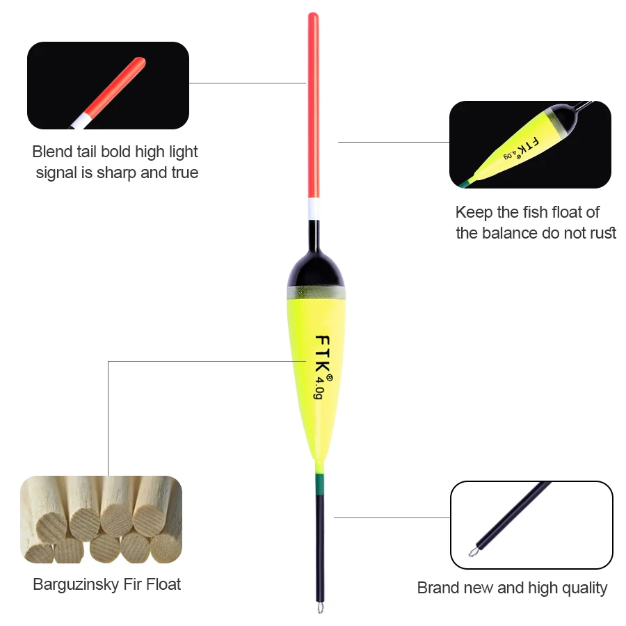 FTK 5pcs/lot Fishing Float Size 2g-4g Barguzinsky Fir Floats Carp Fishing Bobber Vertical Buoy Length 15.5-20cm Fishing Tackle
