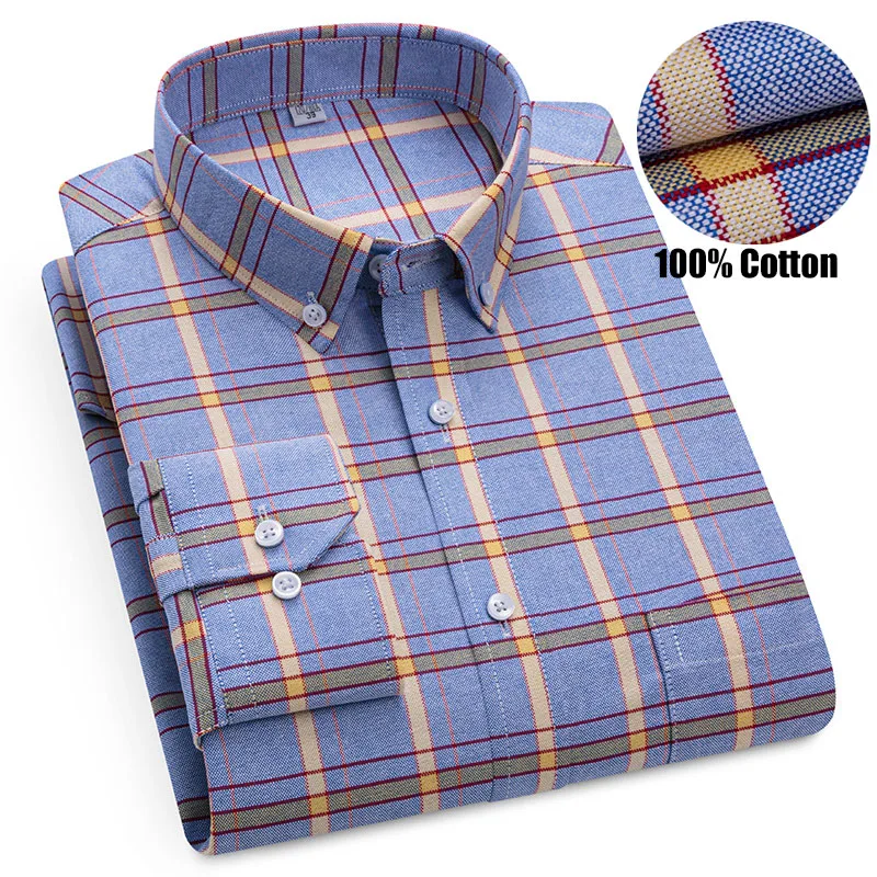 

Новые мужские модные рубашки в клетку в социальном клетку с длинными рукавами, 100% чистый хлопок, оксфорды, повседневные повседневные однотонные удобные блузки в клетку в полоску
