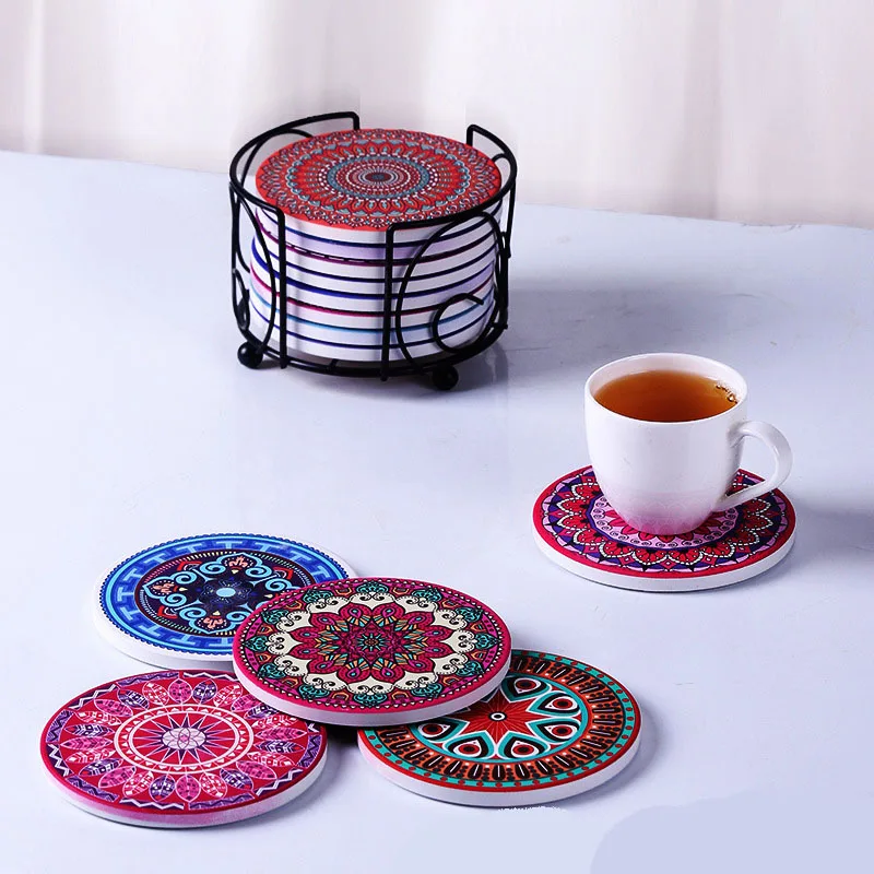 

6pcs Fashionable Minimalist Useful Insulation Pad Antiskid Water Absorbing Ceramic Cork Coaster For Home Living Room Office Cafe