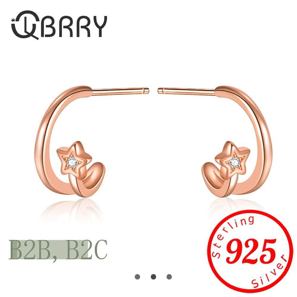 

Korean 925 Sterling Silver Crystal Cute Star Stud Earrings for Women Wedding Party Jewelry Gift Pendientes Mujer Moda