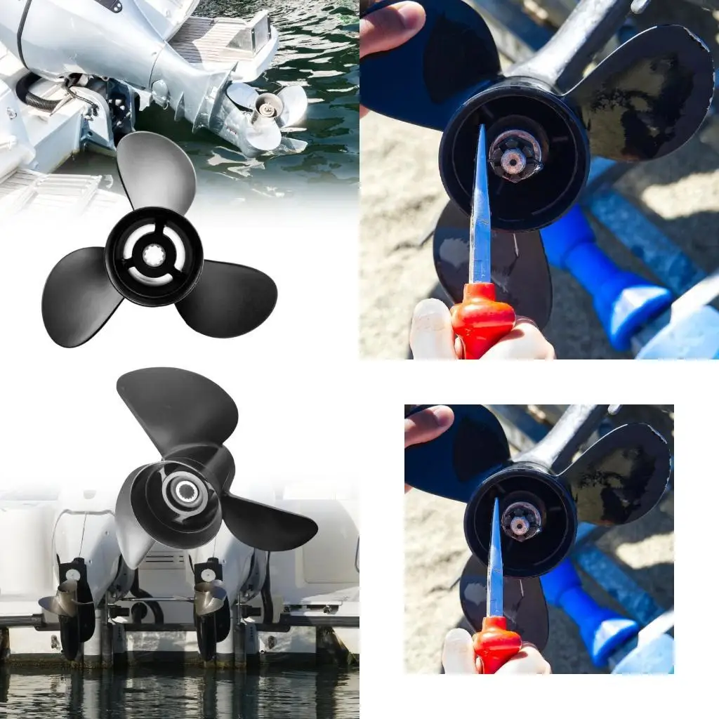Boat Motor Propeller Replacement 3 Blade 9.9 x 13 Aluminum Through Hub Design with Splined Center Insert for Outboard Service
