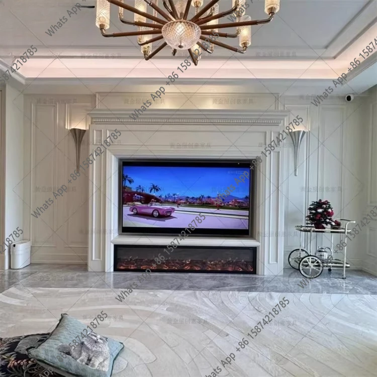 

American rural light luxury solid wood fireplace TV cabinet simple modern living room size apartment decorative background wall