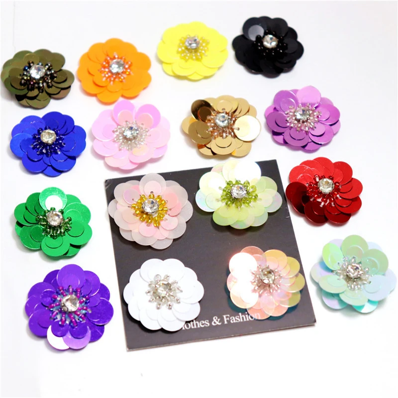 10 Pieces Small 3CM Sequins Flower Patches DIY Appliques for Bridal Wedding Dress Clothes DIY Decoration Applique