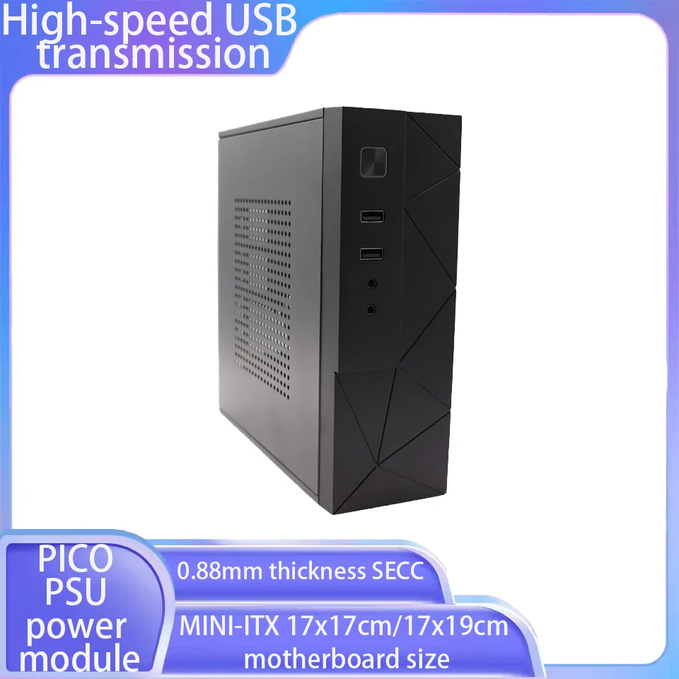 

MINI-ITX HTPC Case with 3.5" Hard Drive Bay and Vertical Stand Foot Mini Computer Chassis Industrial Control Chassis Black