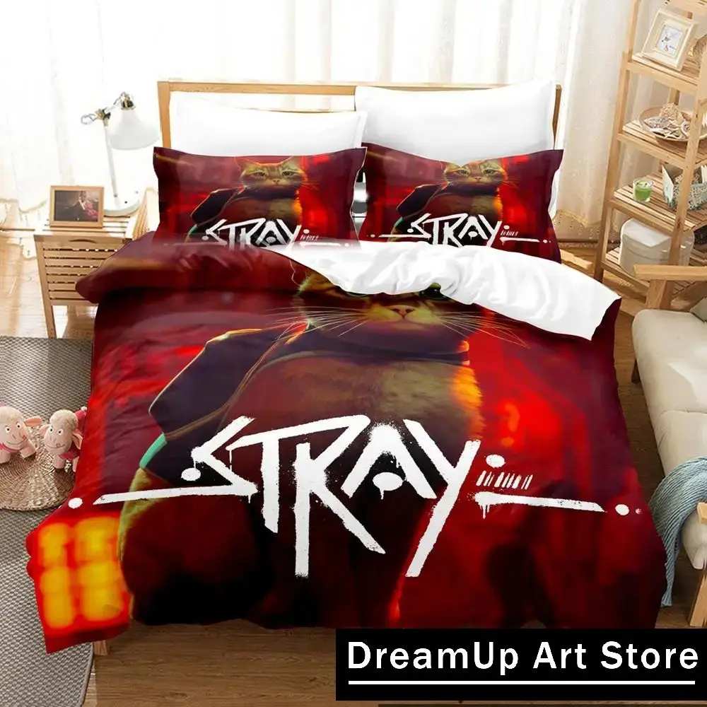 3D Print Fashion Stray Game Cat and Momo Bedding Set Boys Girls Twin Queen Full Size Duvet Cover Pillowcase Bed Adult Bedroom