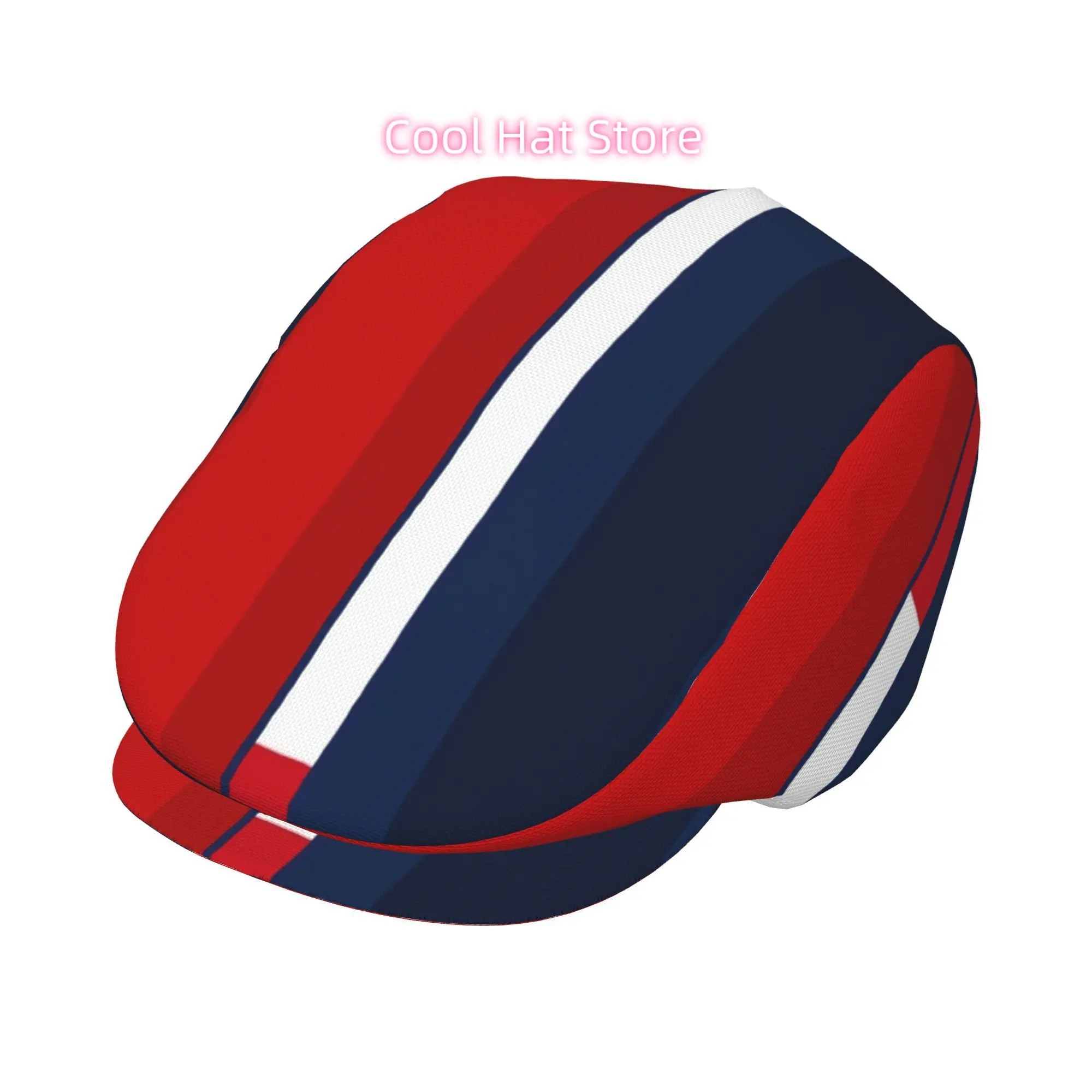 Red Blue White Vertical Stripe Pattern Men And Women Flat-Top Cap, Adjustable Beret, Newsboy Cap, Ivy Caps Taxi Driver Caps