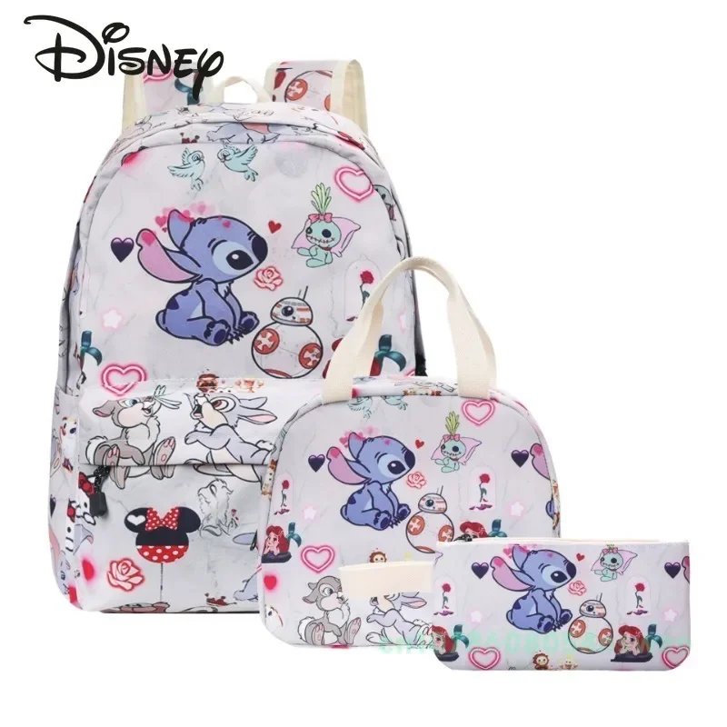 Disney Stitch New Children's School Bag Luxury Brand Fashion 3-piece Set Children's Backpack Cartoon Cute Student School Bag