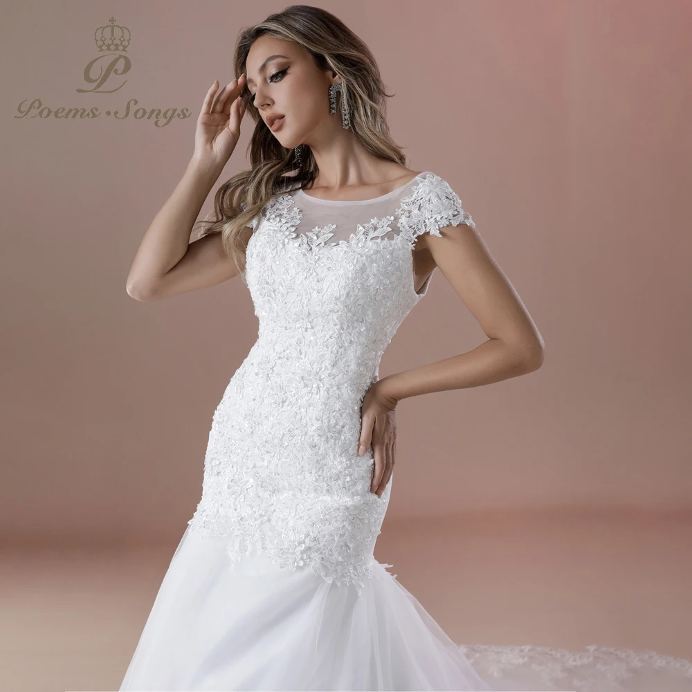 Elegant vestidos para mujer vestido femininos Timeless O-Neck Mermaid Wedding Dress Exquisite Floral Embellishments image 4