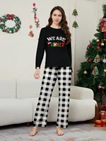 Happy New Year Family Matching Outfits Letter Plaid Print Parent-child 2 Pieces Suit Sleepwear Soft Loose Pajamas Set Xmas Wear 3