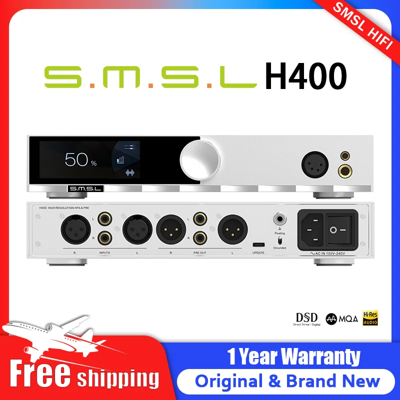 SMSL H400 Hi-Res Headphone Amplifier 16Ω/15W*2 32Ω/7.5W*2 Earphone AMP RCA XLR Balanced Input Hi-End Pre-Amp With Remote Control