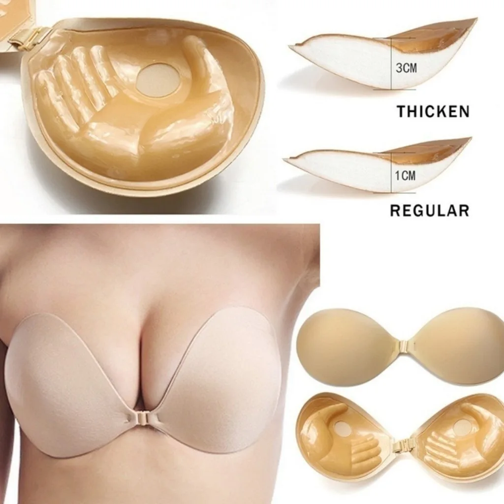ZXYOUPING 3/5cm Thick Adhesive Padded Bra,Push Up Strapless Bra,Reusable Invisible Nipple Tape,Nipple Cover Selicon Bra,Front Cl