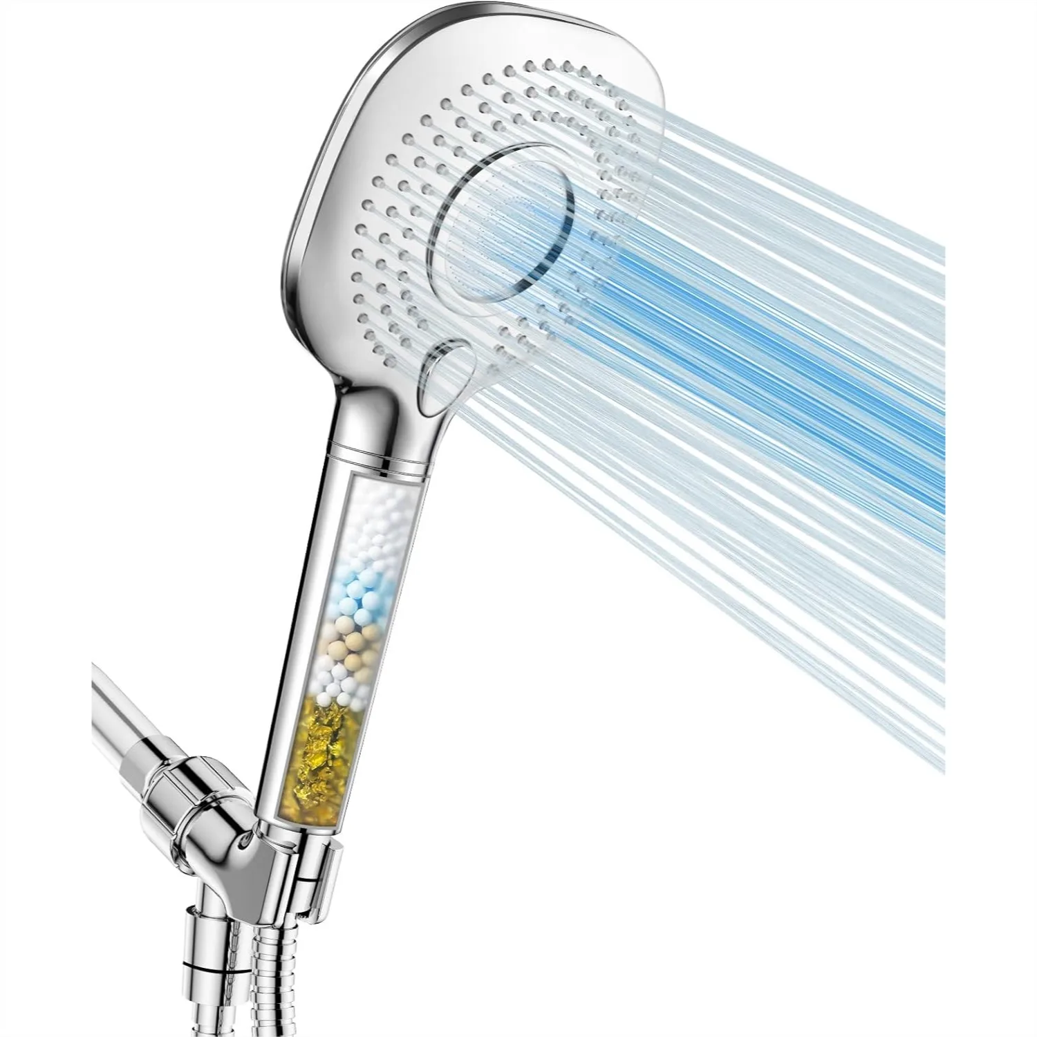 

High Pressure 3-Mode Detachable Shower Head with Water Softener Filter for Hard Water, Removes Chlorine