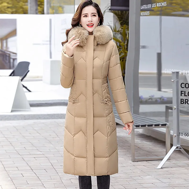 Winter Parkas Thick Warm Down Cotton Jacket Women 2025 New Casual Fur Collar Hooded padded Clothes  Female slim overcoat T750