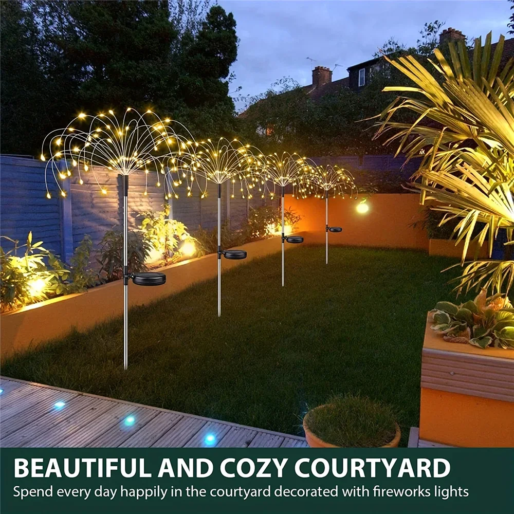 Solar Garden Fireworks Lights Waterproof Outdoor 200 LED Spark Solar Lights 8 Light Modes Backyard Courtyard Pathway Decoration