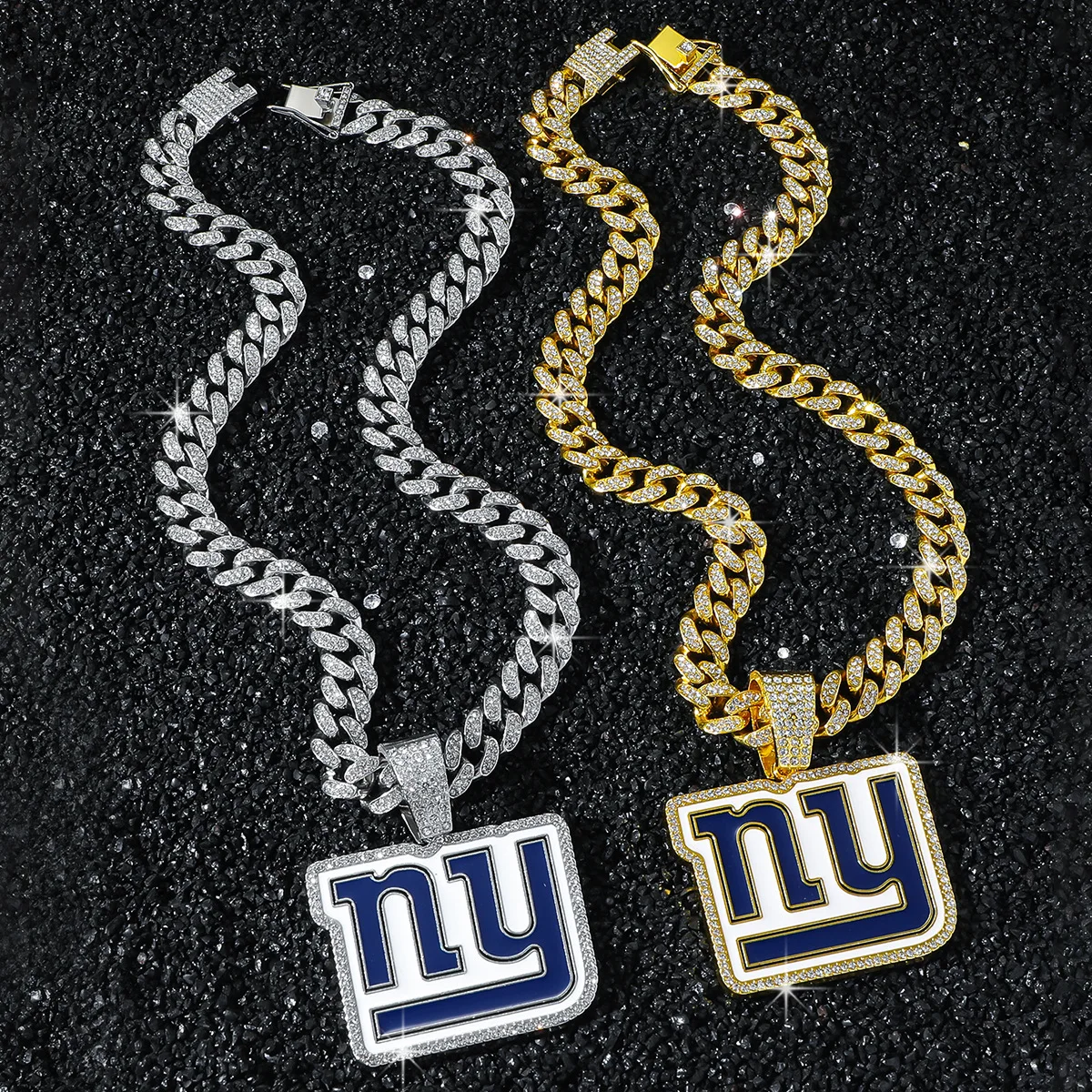 

Fashion NFL Men's Full Diamond Chain Hip-Hop Personalized Football Team LOGO Pendant Necklace