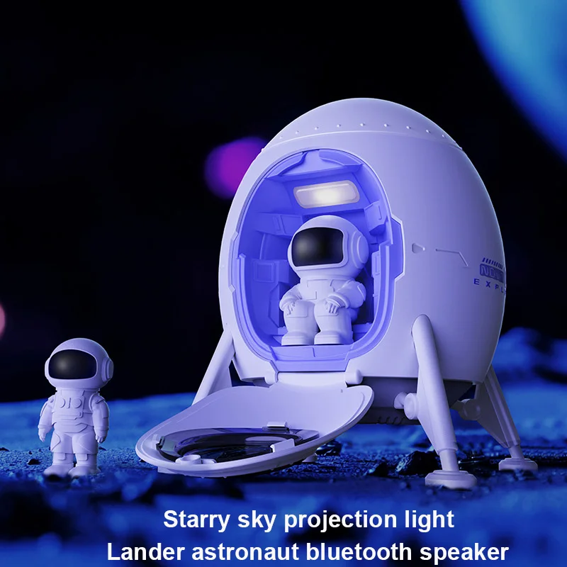 Pop Lander Astronaut Bluetooth Speaker Night Light Home Bedroom Starry Sky Water Ripple Projection Light All-in-one Device